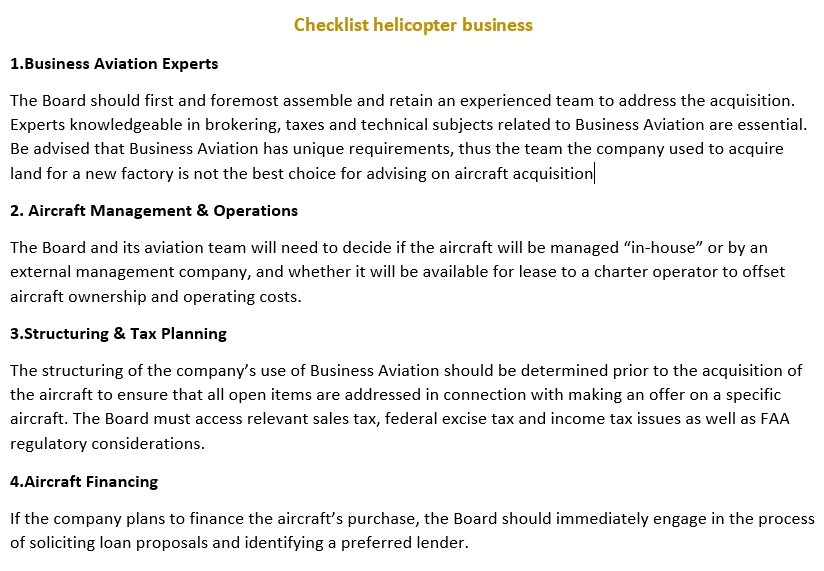 Helicopter business organization - checklist helicopter business