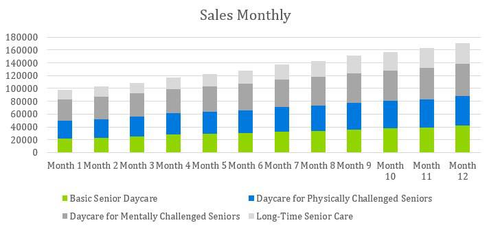 Senior Daycare Business Plan Example - Sales Monthly