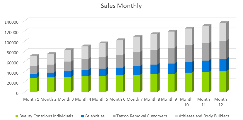 Lazer Hair Removal Business Plan - Sales Monthly